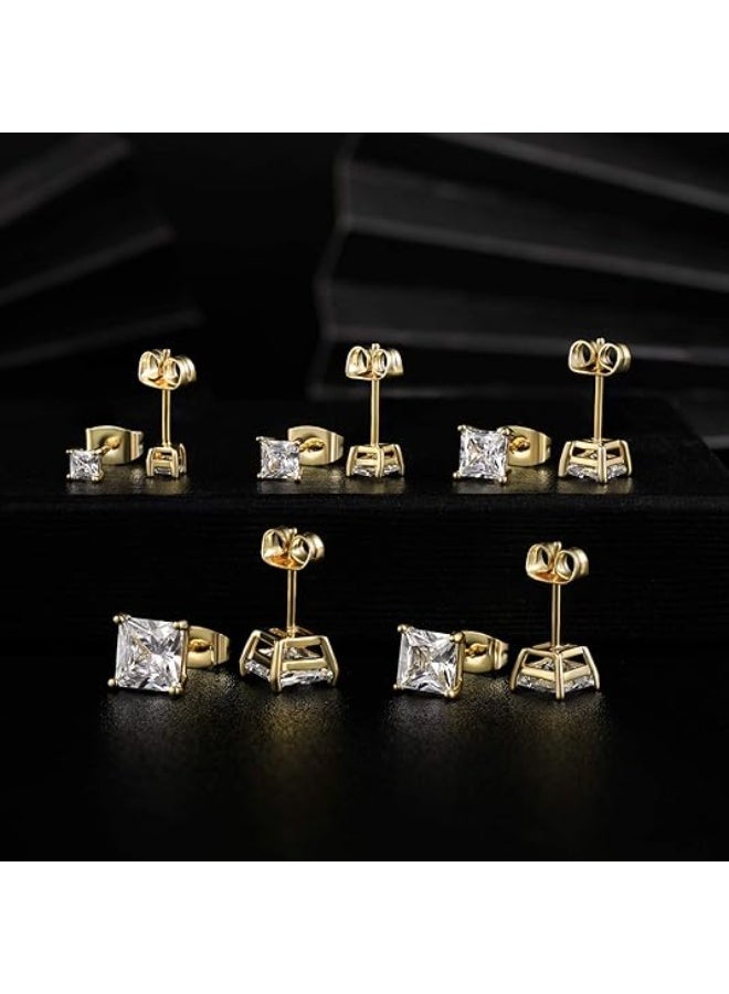 Ucanbe 5 Sizes Square CZ Stud Earrings – 316 Stainless Steel Single Stone Classic Minimalist Earrings - Image 3